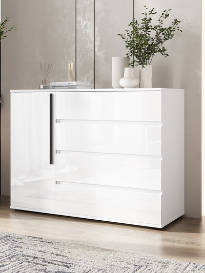 УЦЕНКА Комод 1 дверь 4 ящика Норд, 1200х450х900, Белый глянец/Белый