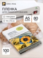 Пленка для ламинирования A5, 100 штук, 80 мкм, глянцевая, 154×216 мм - Фото 1