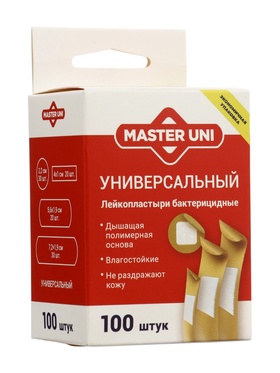 Лейкопластырь бактерицидный Master Uni, 4 размера, 100 шт.