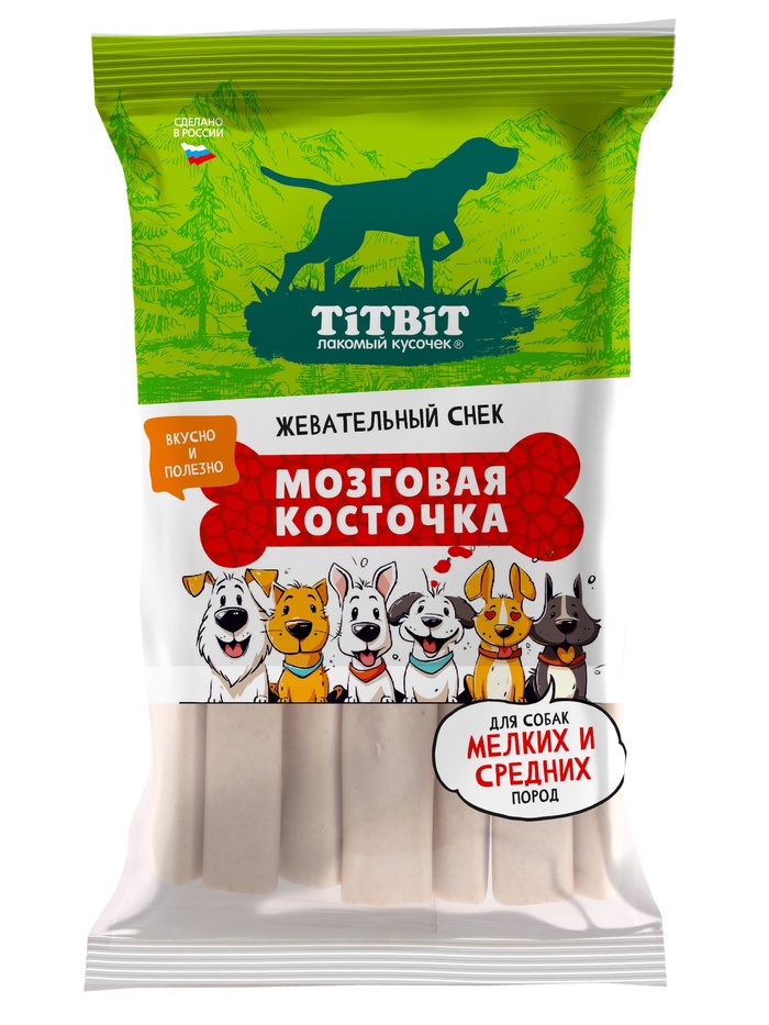 Лакомство для для собак мелких и средних пород TiTBiT, жевательный снек, мозговая косточка, 220 г - Фото 1