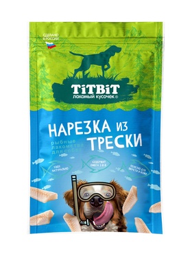 Лакомство для собак TiTBiT нарезка из трески, 80 г