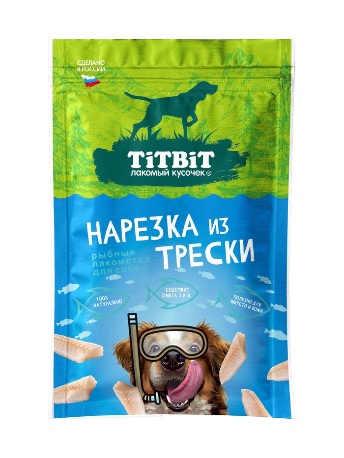 Лакомство для собак TiTBiT нарезка из трески, 80 г