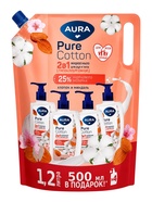 Жидкое мыло AURA Pure Cotto 2 в 1 «Миндаль и хлопковое молочко», для рук и тела, дой-пак, гипоаллергенное, 1.2 л - Фото 1