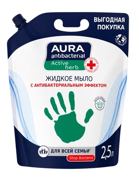 Жидкое мыло AURA антибактериальное «Алоэ», для всей семьи, 2.5 л