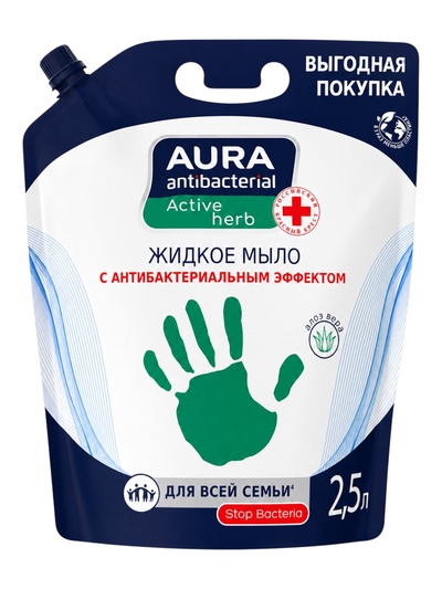 Жидкое мыло AURA антибактериальное «Алоэ», для всей семьи, 2.5 л