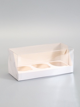 Коробка кондитерская складная под 3 капкейка, белая, 24×10×10 см