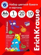 Набор цветной бумаги и картона А4 ErichKrause Jolly Friends, 20 листов, 10 цветов, 6 штук, на клею - Фото 1