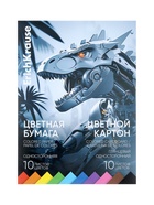 Набор цветной бумаги и картона А4 ErichKrause Techno Dino, 20 листов, 10 цветов, на клею - Фото 2