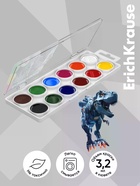 Акварельные краски 12 цветов ErichKrause Techno Dino, европодвес 11028786