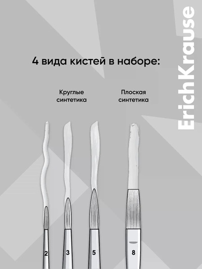 Набор кистей для акварели и гуаши ErichKrause Aquamarine, 4 штуки, синтетика, в блистере
