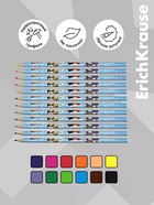 Карандаши 12 цветов ErichKrause Magic Pet, пластиковые, трехгранные, 3 мм, в ПЭТ-боксе с европодвесом - Фото 2