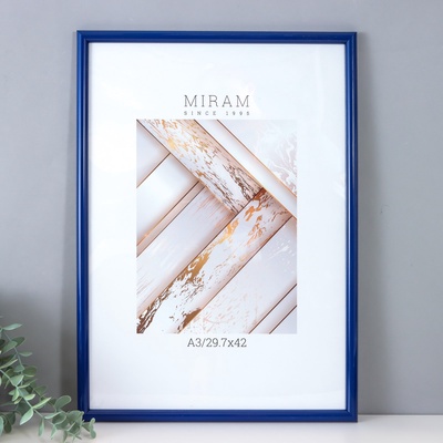 УЦЕНКА Фоторамка пластик "МИРАМ" 29.7х42 см, (A3) синий (пластиковый экран)