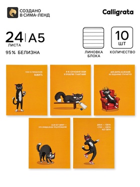 Тетрадь 10 штук, 24 листа в линейку «Кошачьи мемы», блок офсет, 5 видов 10992159