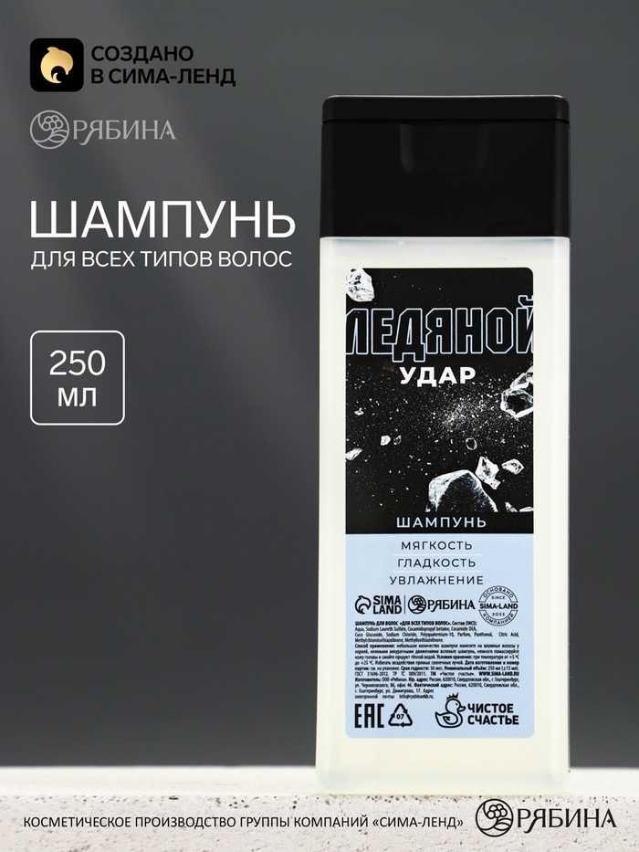 Шампунь для волос «Ледяной удар», 250 мл, Чистое счастье - Фото 1