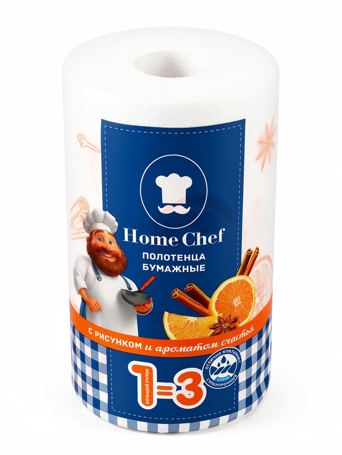Полотенце бумажное Home Chef 2 слоя, 33 метра, с рисунком
