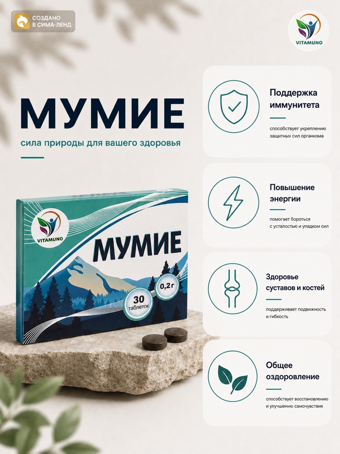 Мумие Vitamuno, 30 таблеток по 0.2 г - Фото 1