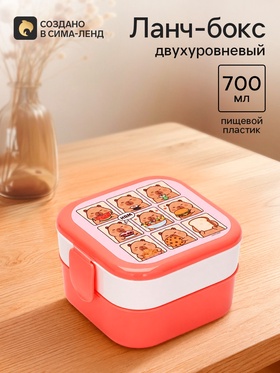 Ланч-бокс двухуровневый «Капибары», розовый, 700 мл