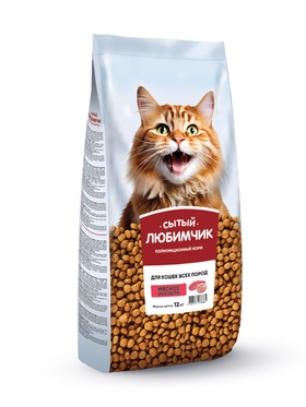 Корм для кошек «Сытый любимчик», мясное ассорти, 12 кг
