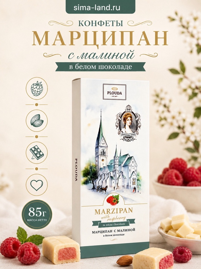 Конфеты «Марципан с малиной в белом шоколаде», 85 г