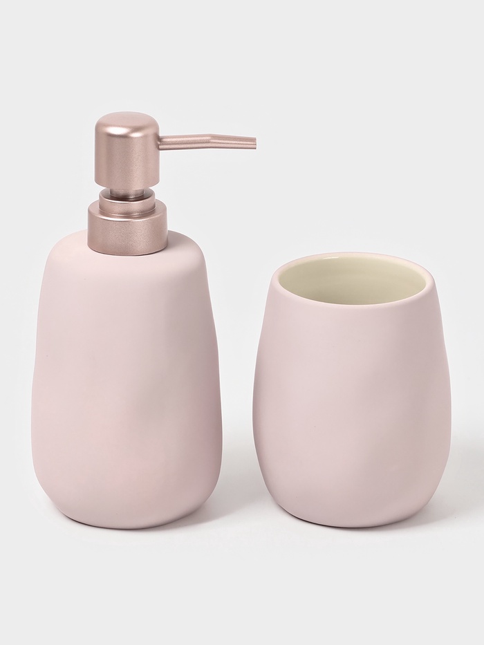 УЦЕНКА Набор для ванной Soft, 2 предмета (мыльница, стакан), цвет бежевый - Фото 1