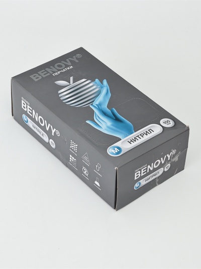 УЦЕНКА Перчатки Benovy нитриловые медицинские голубые 3 гр M 100 пар/уп