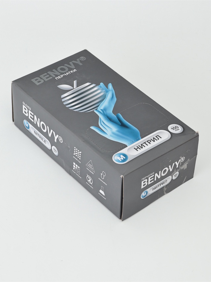 УЦЕНКА Перчатки Benovy нитриловые медицинские голубые 3 гр M 100 пар/уп - Фото 1