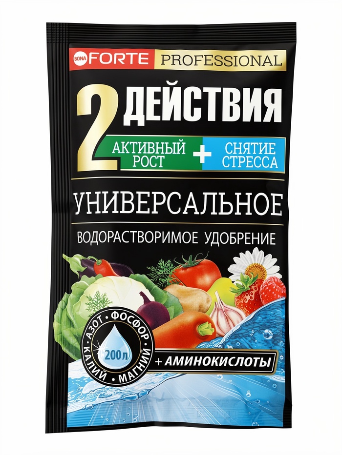 Удобрение водорастворимое Универсальное с аминокислотами, Bona Forte, 100 г - Фото 1