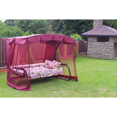 Качели садовые «Турин-2», 236.5×138×181.5 см, 3-местные, с москитной сеткой, металлические, винные