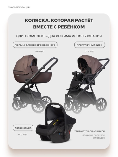 Коляска MONTANA X PLUS (3 в 1) (RIKO BASIC) 44 коричневый