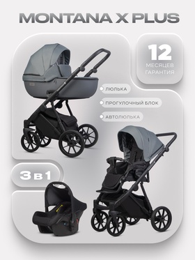 Коляска MONTANA X PLUS (3 в 1) (RIKO BASIC) 45 серый