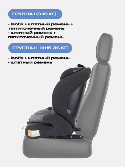Автокресло RANT basic ZY27F "Apex" isofix группа 1-2-3 (9-36 кг) серый