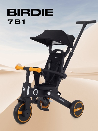 Велосипед детский трёхколёсный RANT RB202 BIRDIE, трансформер, с родительской ручкой, диаметр колёс 8" и 7", цвет графит