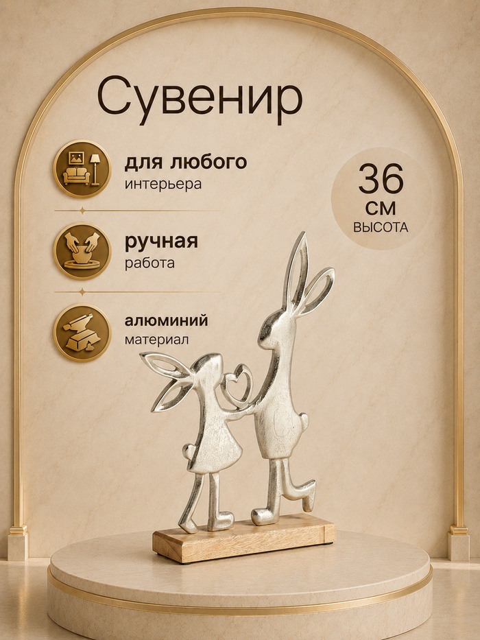 Сувенир интерьерный «Влюбленные кролики», 26×6×36 см, алюминий, дерево - Фото 1