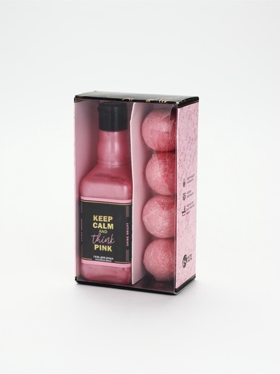 УЦЕНКА Набор Keep calm and think pink:гель для душа во флаконе виски 250мл,бом.для ванны 4шт по 40г