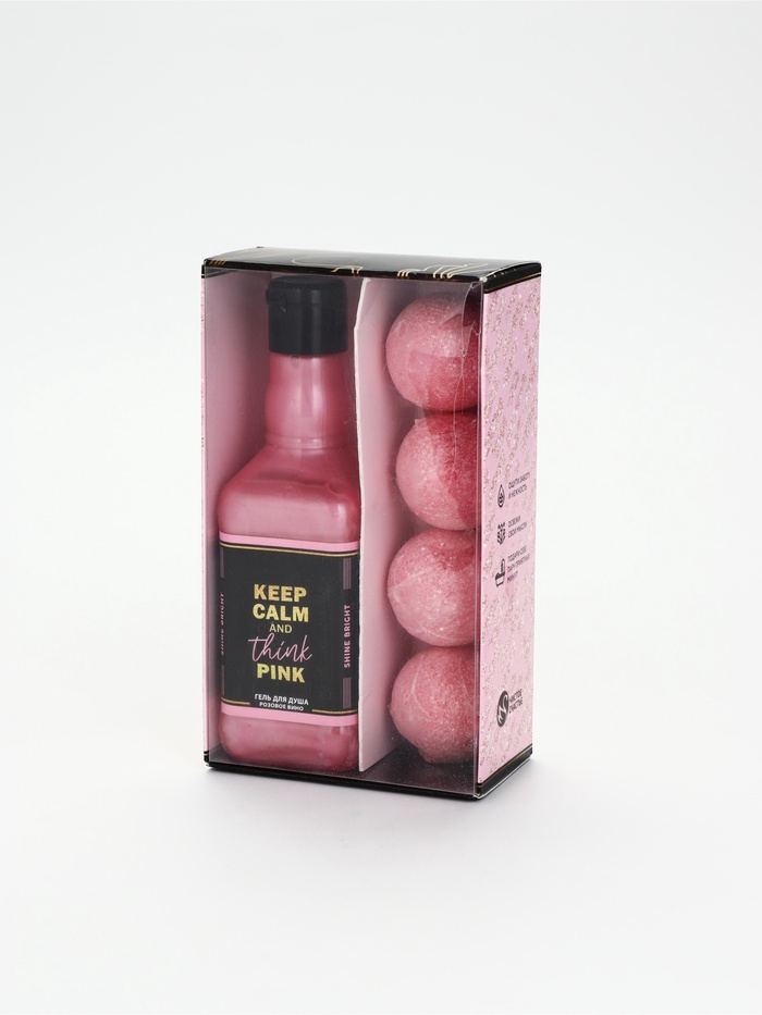 УЦЕНКА Набор Keep calm and think pink:гель для душа во флаконе виски 250мл,бом.для ванны 4шт по 40г - Фото 1