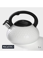 УЦЕНКА Чайник со свистком 3 л Magistro, Glow, белый, индукция, ручка soft-touch - Фото 1