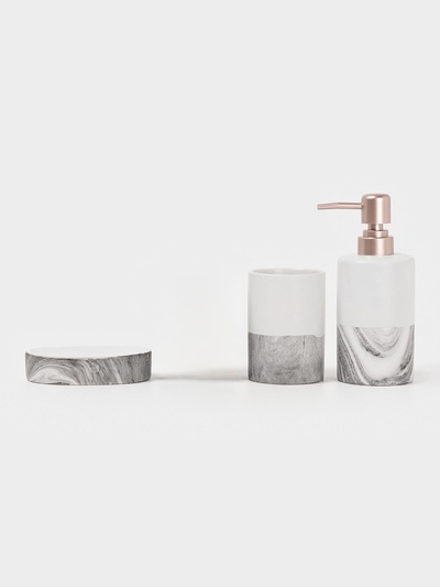 УЦЕНКА Набор для ванной Stone gray, 3 предмета (мыльница, дозатор для мыла, 1 стакан)