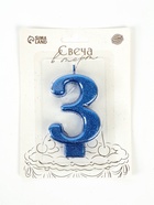 Свеча в торт «Соло. Цифра 3», 8.2 см, синий блеск - Фото 3