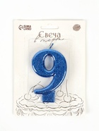 Свеча в торт «Соло. Цифра 9», 8.2 см, синий блеск - Фото 3