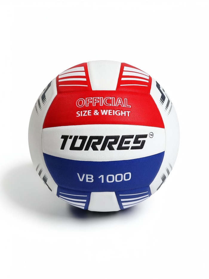 Волейбольный мяч TORRES VB 1000, р. 5, бутиловая камера, клееный, микрофибра, бело-сине-красный - Фото 1