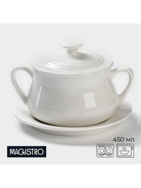 УЦЕНКА Бульонница Magistro "Бланш" 450мл,15,5x9,5 см, в компл с блюдцем 15,5x2 см, цвет белый 417792 11058939