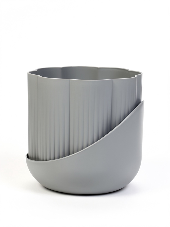 Горшок цветочный «Лаура», пластиковый, с поддоном, 1.6 л, 14×14×12.5 см, серый - Фото 1