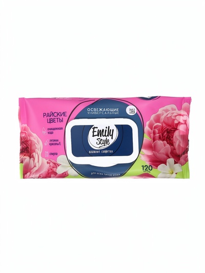 Влажные салфетки универсальные Emily Style райские цветы, для всх типов кожи, с клапаном, 120 шт.