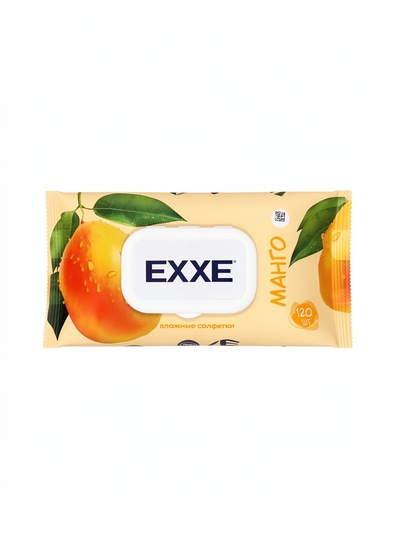 Влажные салфетки косметические EXXE Манго, очищающие, с клапаном, 120 шт.
