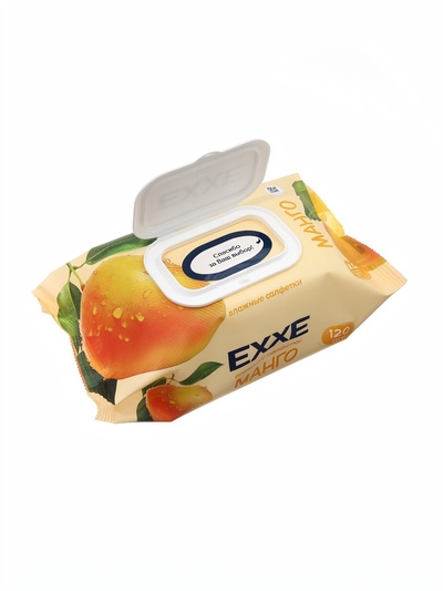 Влажные салфетки косметические EXXE Манго, очищающие, с клапаном, 120 шт.