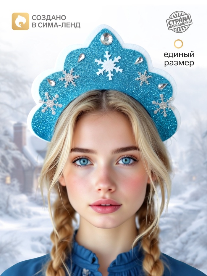 Кокошник карнавальный «Снежная принцесса», на ободке - Фото 1