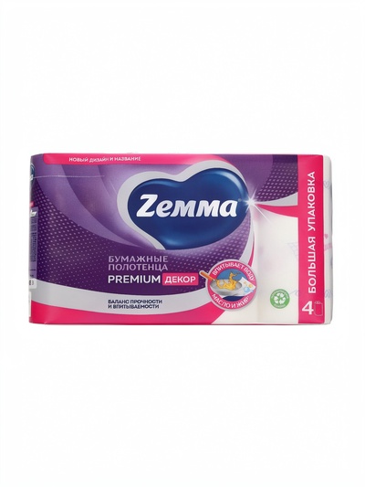 Бумажные полотенца в рулонах ZEMMA Premium Декор, 2 слоя, 4 шт.