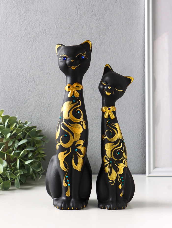 Фигура Love коты набор 2 шт, со стразами, 26см, чёрный