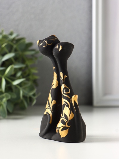 Фигурка керамика «Коты влюблённые», 11 см, чёрный