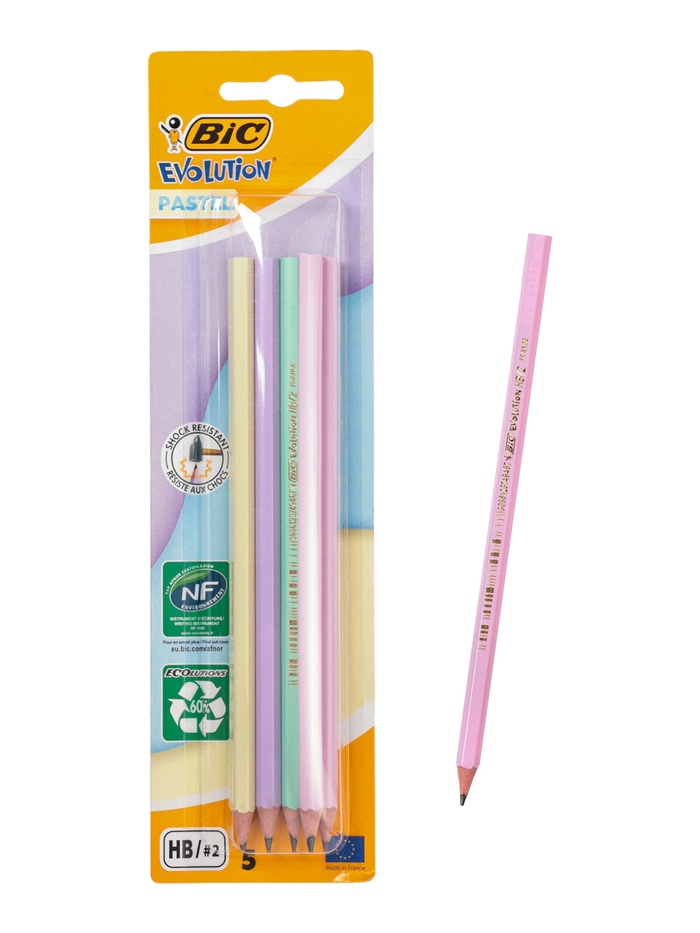 Карандаши чернографитные BIC HB Evolution «Пастель», набор 5 штук, пластиковые